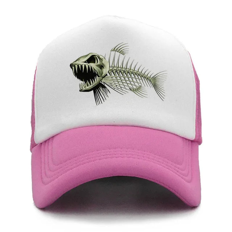 Fishbone Trucker Cap Men Fishing Skeleton Fish Bone Cap Hip Hop Baseball Caps Summer Fisher Man Mesh Hat for Men