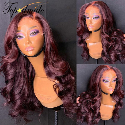 Dark 99J Color 13X4 Lace Front Wigs with Baby Hair Indian Remy Human Hair Wig for Women Body Wave 5X5 Lace Closure Wig