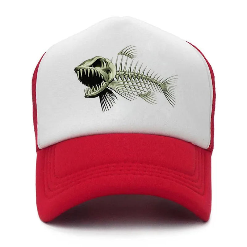 Fishbone Trucker Cap Men Fishing Skeleton Fish Bone Cap Hip Hop Baseball Caps Summer Fisher Man Mesh Hat for Men