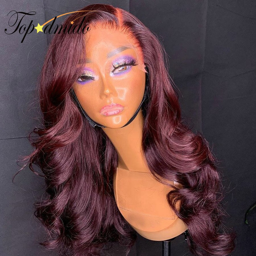 Dark 99J Color 13X4 Lace Front Wigs with Baby Hair Indian Remy Human Hair Wig for Women Body Wave 5X5 Lace Closure Wig