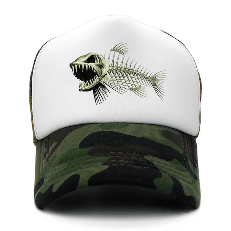 Fishbone Trucker Cap Men Fishing Skeleton Fish Bone Cap Hip Hop Baseball Caps Summer Fisher Man Mesh Hat for Men