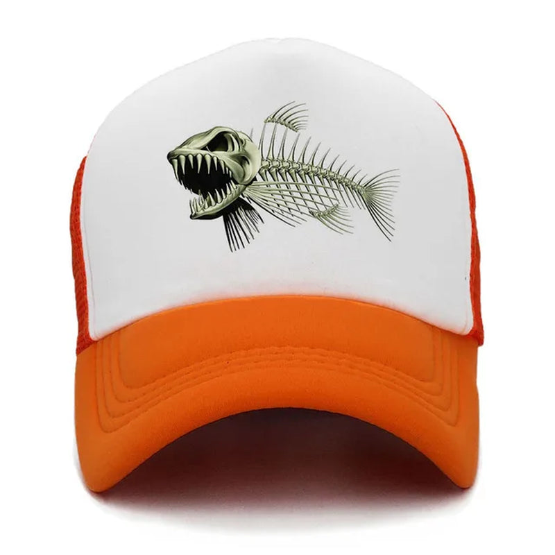 Fishbone Trucker Cap Men Fishing Skeleton Fish Bone Cap Hip Hop Baseball Caps Summer Fisher Man Mesh Hat for Men