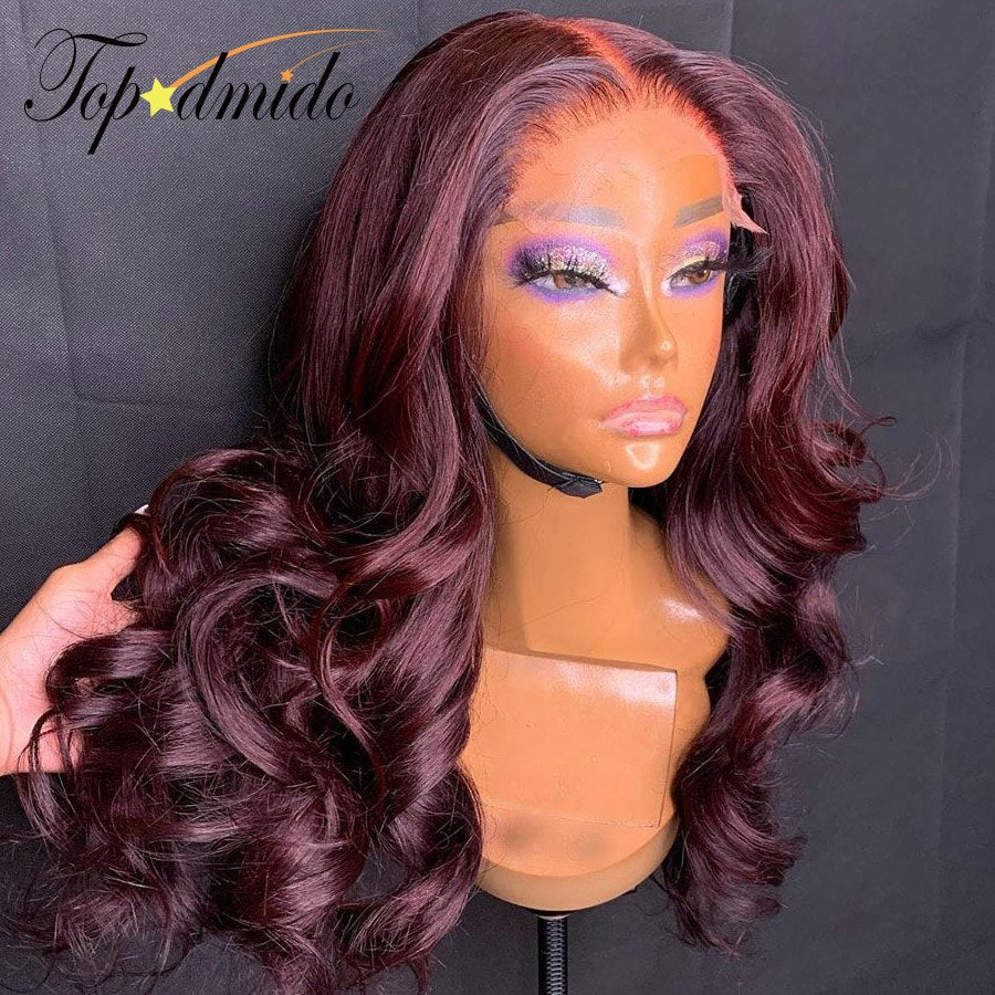 Dark 99J Color 13X4 Lace Front Wigs with Baby Hair Indian Remy Human Hair Wig for Women Body Wave 5X5 Lace Closure Wig