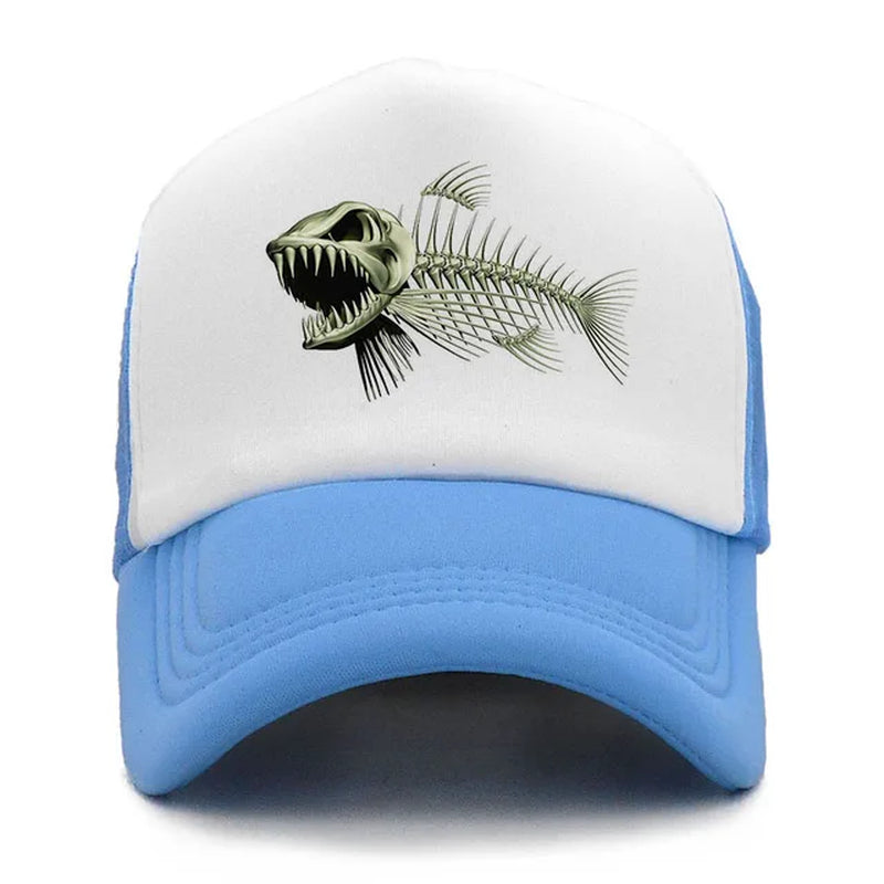 Fishbone Trucker Cap Men Fishing Skeleton Fish Bone Cap Hip Hop Baseball Caps Summer Fisher Man Mesh Hat for Men