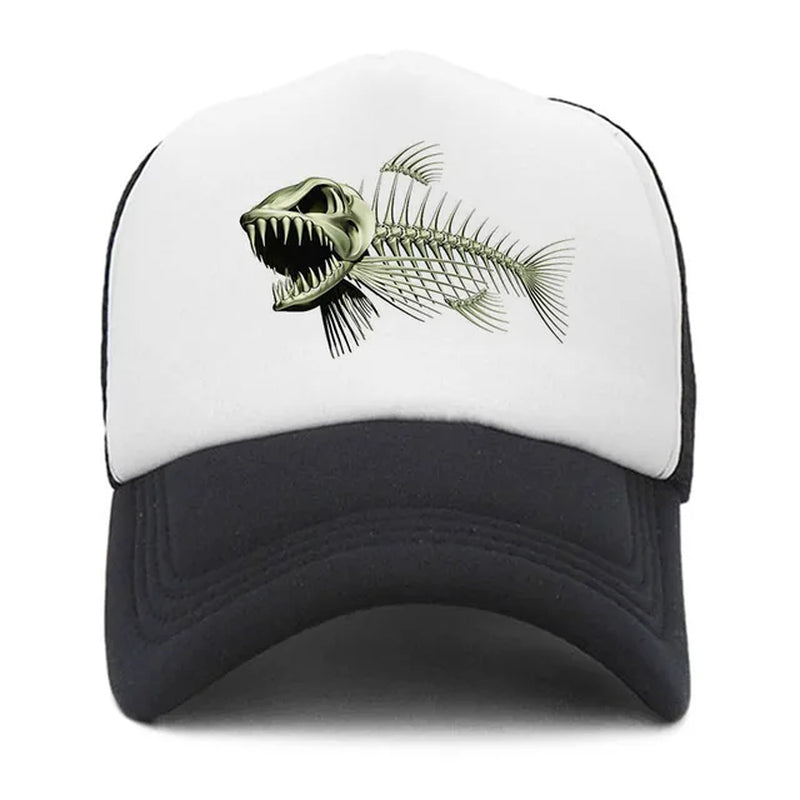 Fishbone Trucker Cap Men Fishing Skeleton Fish Bone Cap Hip Hop Baseball Caps Summer Fisher Man Mesh Hat for Men